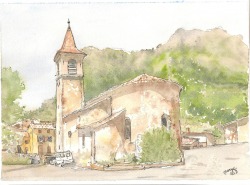 Creations Marylene - Aquarelle - la petite église dans la montagne