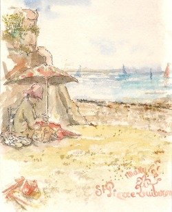 créations marylène - aquarelle plage et parasol